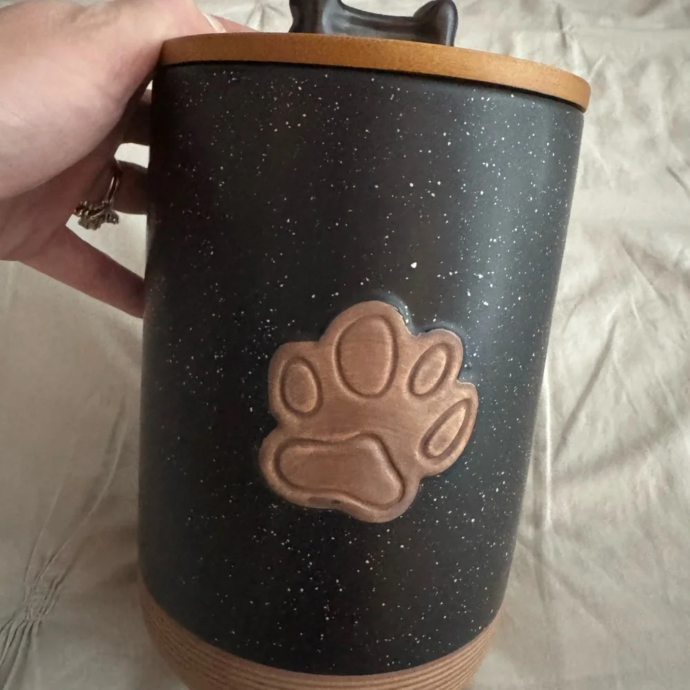 Pet Paw Ceramic Treat Jar - Black and Tan